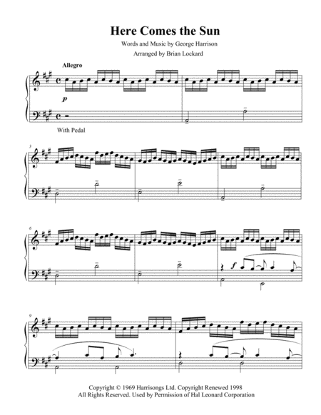 Here Comes The Sun Virtuosic Piano Solo Sheet Music