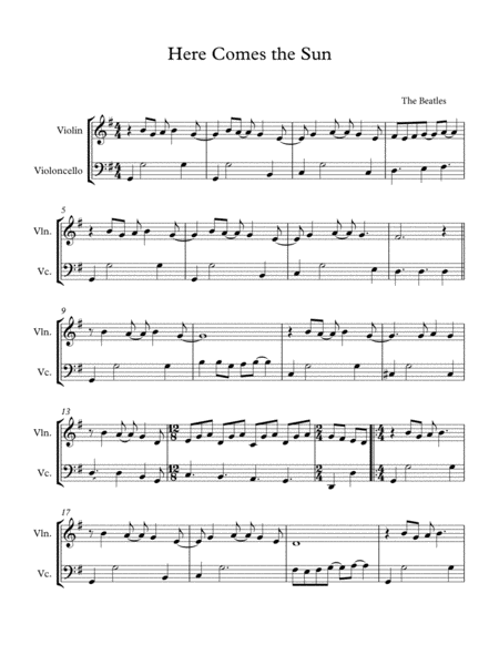 Free Sheet Music Here Comes The Sun