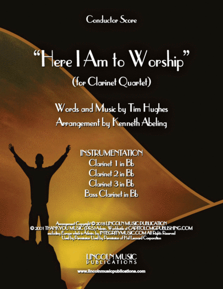 Free Sheet Music Here I Am To Worship For Clarinet Quartet