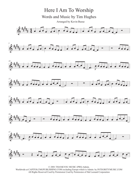 Here I Am To Worship Original Key Clarinet Sheet Music