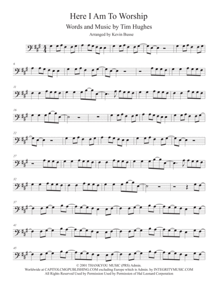 Here I Am To Worship Original Key Trombone Sheet Music