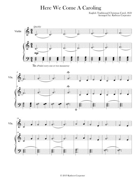 Here We Come A Caroling Piano Violin Sheet Music