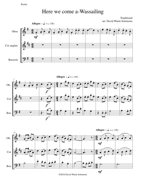 Free Sheet Music Here We Come A Wassailing For Double Reed Trio Oboe Cor Anglais Bassoon