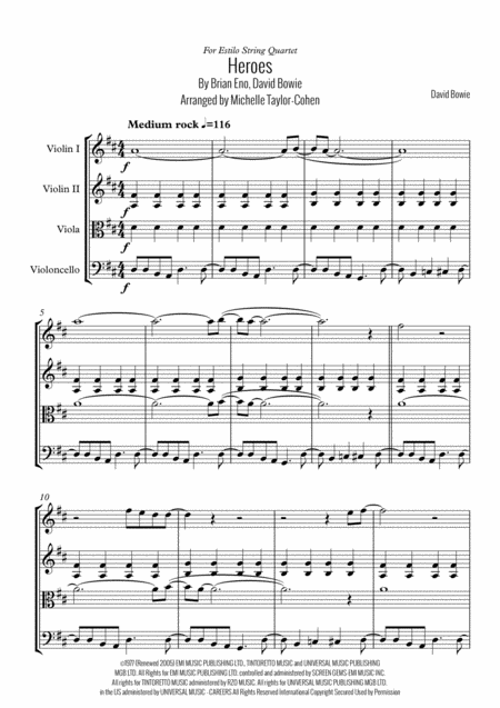 Heroes String Quartet Sheet Music