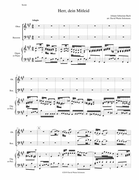 Free Sheet Music Herr Dein Mitleid From The Christmas Oratorio Weihnachtsoratorium Arranged For Oboe Bassoon And Organ Or Piano