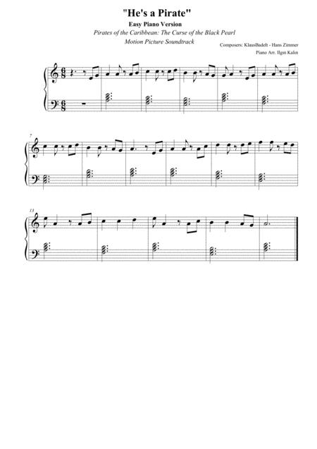 Hes A Pirate Pirates Of The Caribbean Easy Piano Version Sheet Music