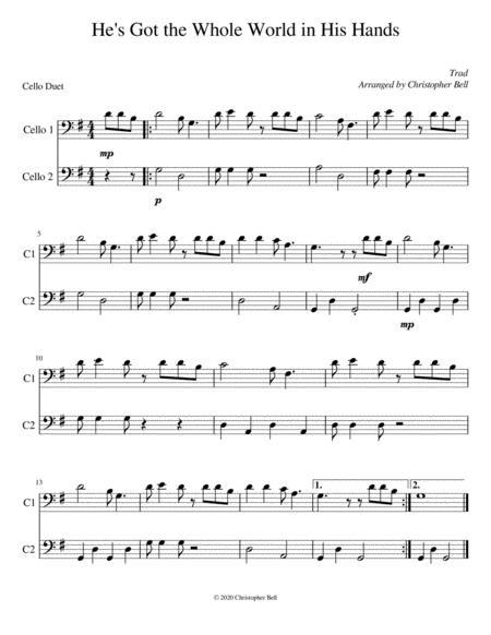 Free Sheet Music Hes Got The Whole World In His Hands Cello Duet