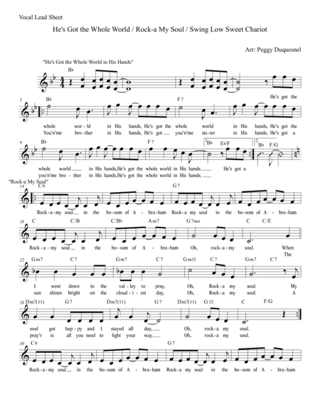 Free Sheet Music Hes Got The Whole World Rock A My Soul Swing Low Sweet Chariot Vocal Medley