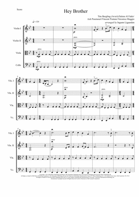 Free Sheet Music Hey Brother String Quartet