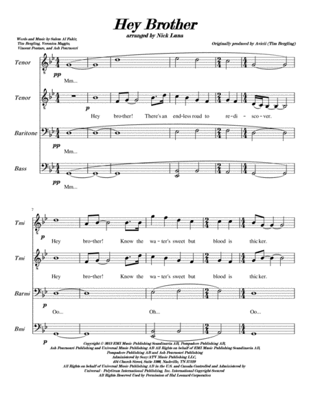 Free Sheet Music Hey Brother