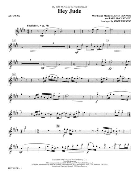 Hey Jude Arr Mark Brymer Alto Sax Sheet Music