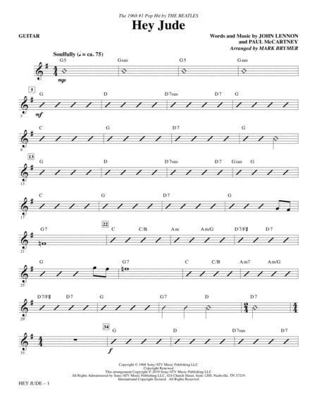 Hey Jude Arr Mark Brymer Guitar Sheet Music