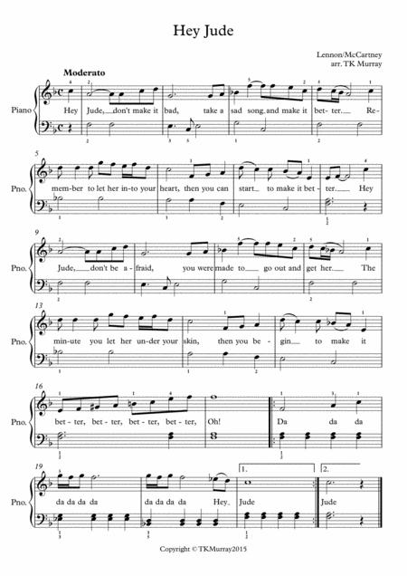 Free Sheet Music Hey Jude Beatles Easy Piano