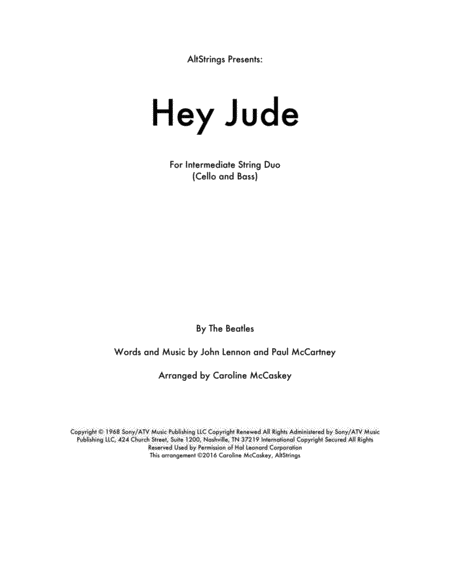 Hey Jude Cello And Double Bass Duet Sheet Music