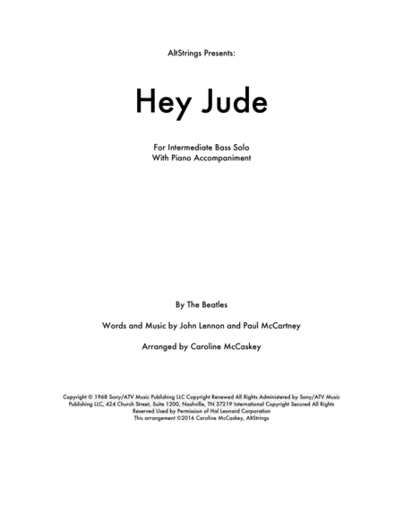 Free Sheet Music Hey Jude Double Bass Solo Piano Accompaniment