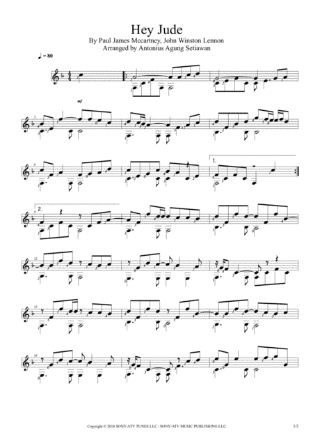 Free Sheet Music Hey Jude Solo Guitar Score