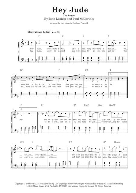 Hey Jude The Beatles Easy Piano And Chords Sheet Music