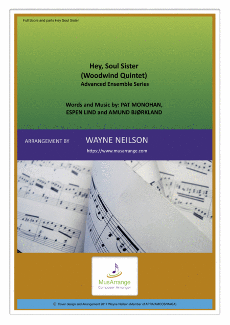 Hey Soul Sister For Woodwind Quintet Sheet Music