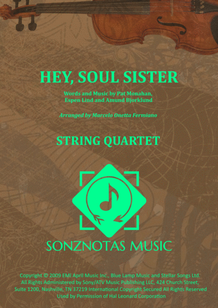 Hey Soul Sister Sheet Music For String Quartet Score And Parts Sheet Music