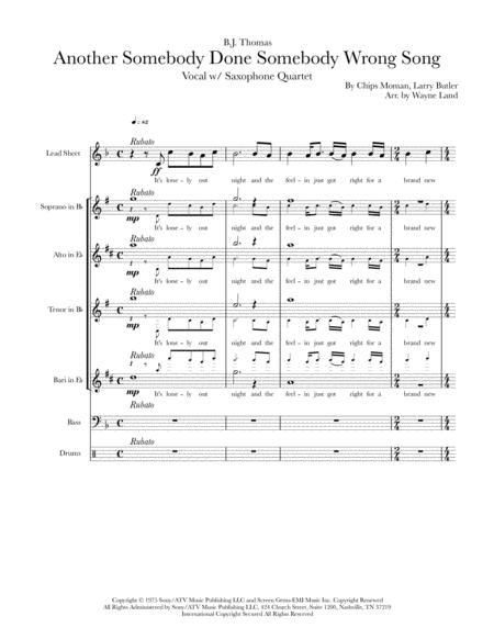 Hey Wont You Play Another Somebody Done Somebody Wrong Song Saxophone Quartet W Vocal Sheet Music
