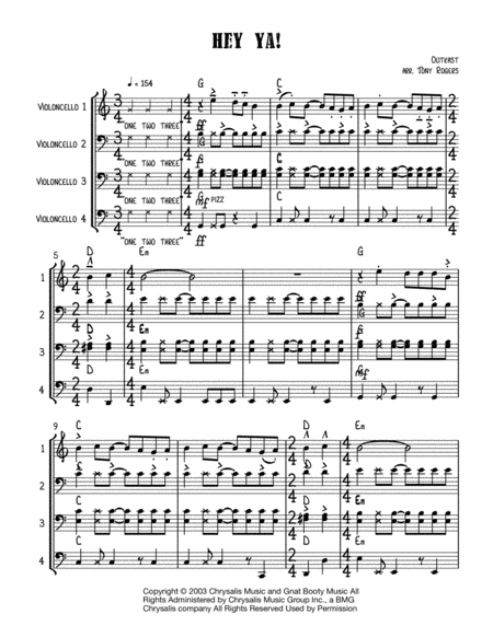 Hey Ya By Outkast For Cello Choir Or 5 Cellos Sheet Music