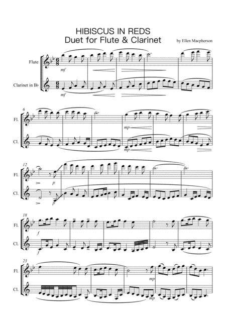 Free Sheet Music Hibiscus In Reds Flute Clarinet Duet