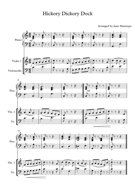 Hickory Dickory Dock For Trio Piano Violin Cello Sheet Music