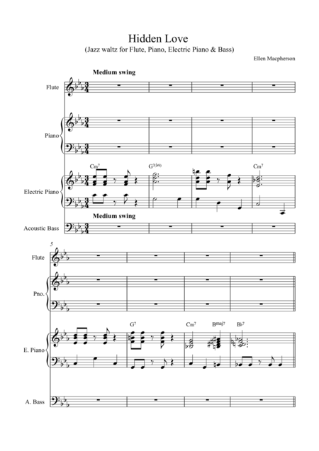 Hidden Love Jazz Waltz For Flute Piano Electric Piano Bass Sheet Music