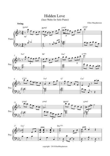 Hidden Love Jazz Waltz For Solo Piano Sheet Music