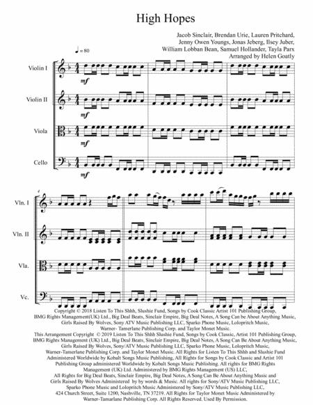 Free Sheet Music High Hopes By Panic At The Disco Arranged For String Quartet