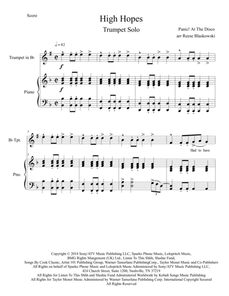 Free Sheet Music High Hopes Trumpet Solo