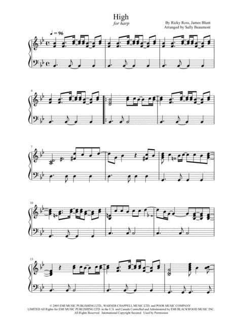 Free Sheet Music High James Blunt Lever Harp Solo