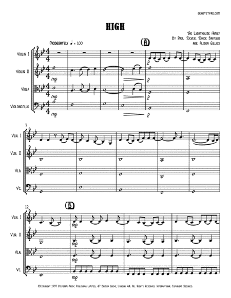 High String Quartet Sheet Music