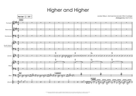 Higher And Higher D Major Rhythm Section 3 Horns Vocal Optional Synth Horns Sheet Music