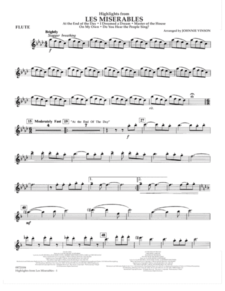 Free Sheet Music Highlights From Les Misrables Arr Johnnie Vinson Flute