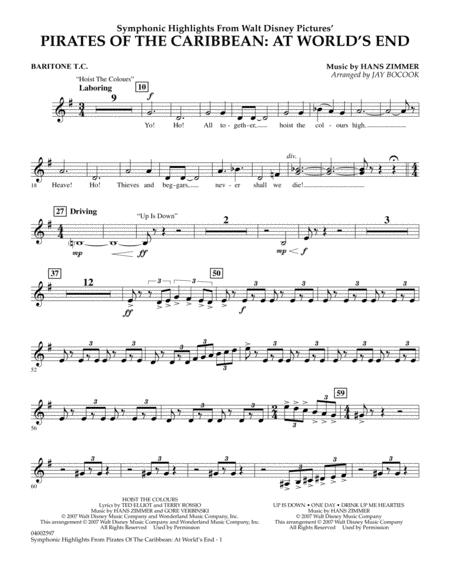 Free Sheet Music Highlights From Pirates Of The Caribbean At Worlds End Arr Jay Bocook Baritonet C