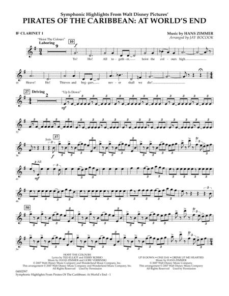 Free Sheet Music Highlights From Pirates Of The Caribbean At Worlds End Arr Jay Bocook Bb Clarinet 1