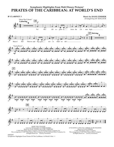 Free Sheet Music Highlights From Pirates Of The Caribbean At Worlds End Arr Jay Bocook Bb Clarinet 3