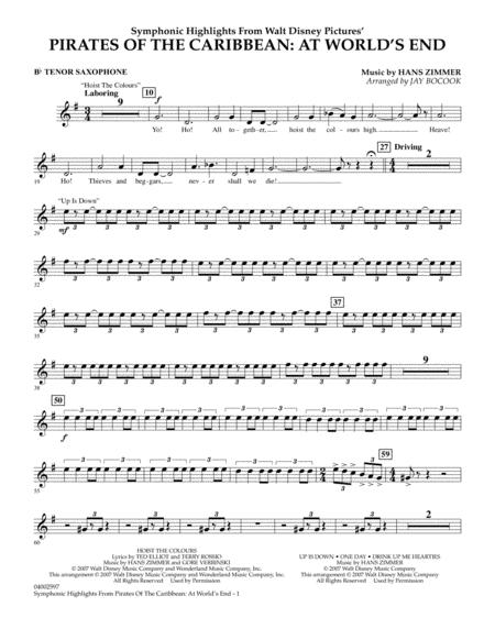 Free Sheet Music Highlights From Pirates Of The Caribbean At Worlds End Arr Jay Bocook Bb Tenor Saxophone