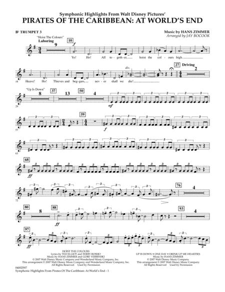 Highlights From Pirates Of The Caribbean At Worlds End Arr Jay Bocook Bb Trumpet 3 Sheet Music