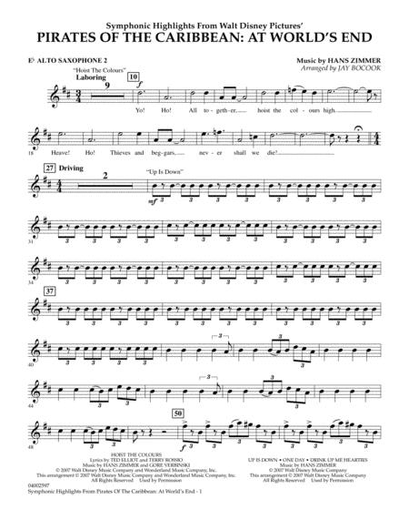 Free Sheet Music Highlights From Pirates Of The Caribbean At Worlds End Arr Jay Bocook Eb Alto Saxophone 2