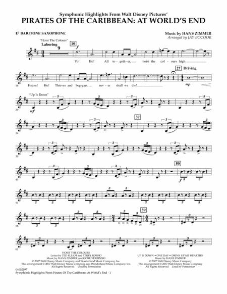 Highlights From Pirates Of The Caribbean At Worlds End Arr Jay Bocook Eb Baritone Saxophone Sheet Music