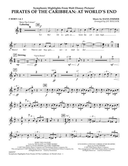 Free Sheet Music Highlights From Pirates Of The Caribbean At Worlds End Arr Jay Bocook F Horn 1 2