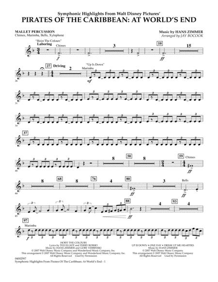 Free Sheet Music Highlights From Pirates Of The Caribbean At Worlds End Arr Jay Bocook Mallet Percussion