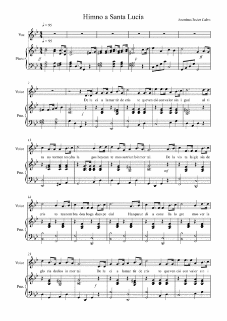 Free Sheet Music Himno A Santa Luca Piano