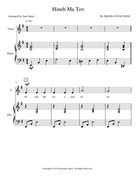 Free Sheet Music Hineh Ma Tov