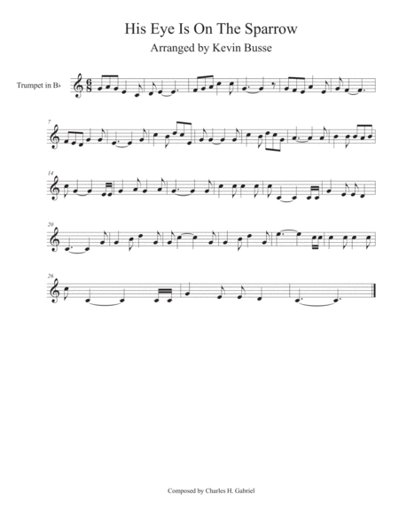 His Eye Is On The Sparrow Easy Key Of C Trumpet Sheet Music