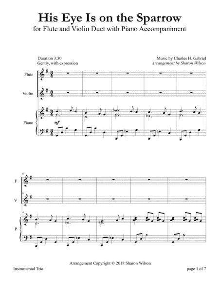 His Eye Is On The Sparrow For Flute And Violin Duet With Piano Accompaniment Sheet Music