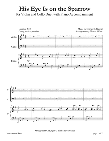 His Eye Is On The Sparrow For Violin And Cello Duet With Piano Accompaniment Sheet Music