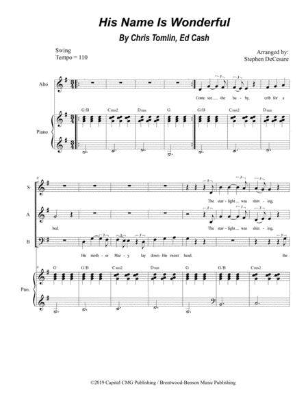 Free Sheet Music His Name Is Wonderful Vocal Quartet Satb